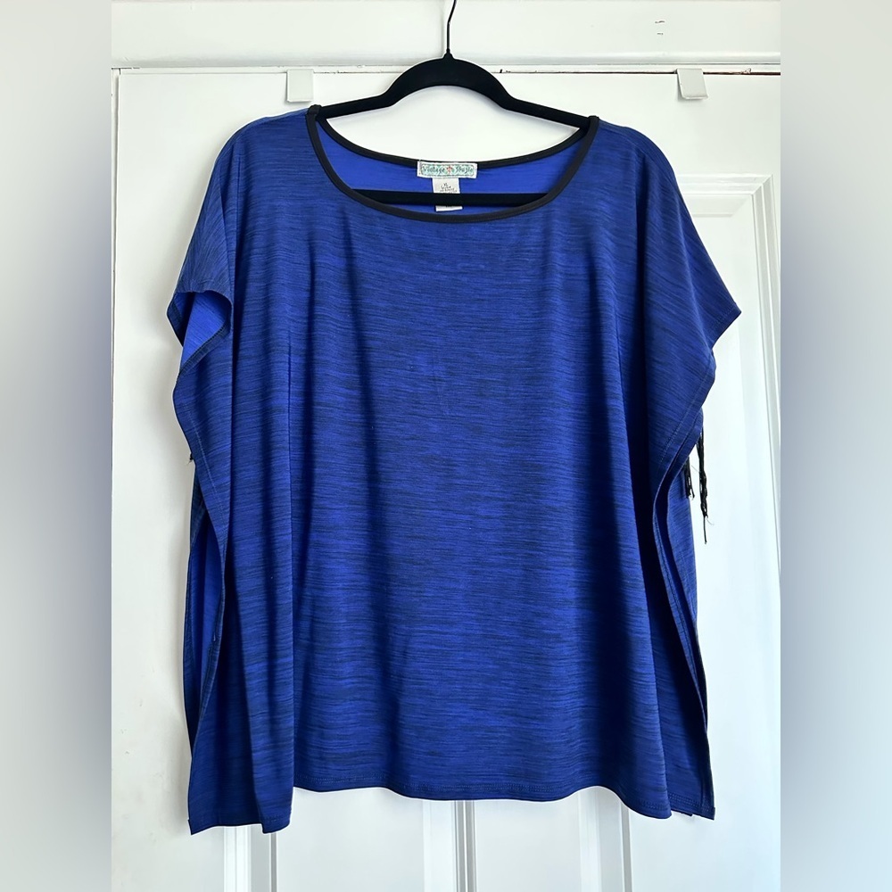VINTAGE SUZIE Blue Fringe Back Top Sz XL
